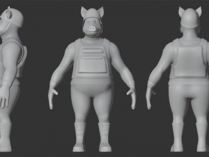 Character Military Pig with Shotgun Model 3D