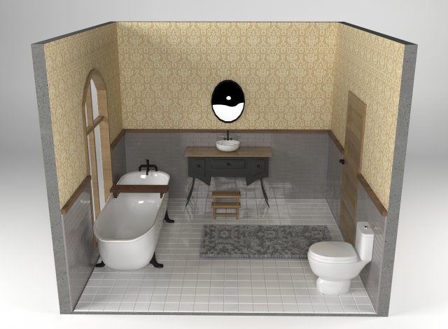 Retro Bathroom 3D Модель .c4d .max .obj .3ds .fbx .stl .blend 