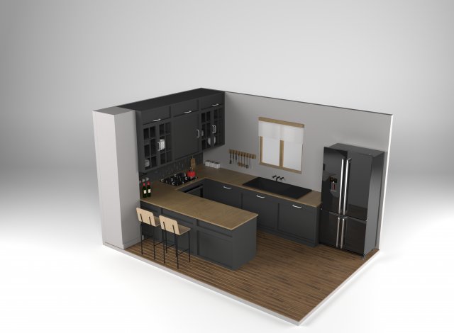 Modern Kitchen 3D Model .c4d .max .obj .3ds .fbx .stl .blend 