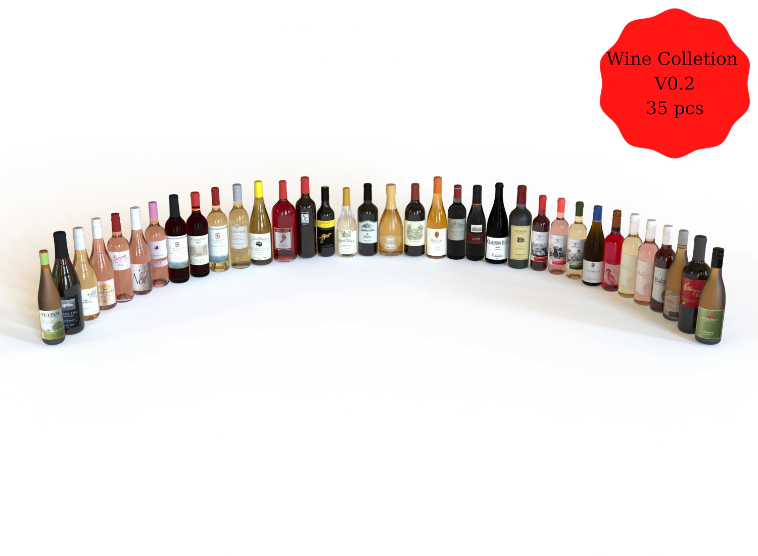 Wine Colletion-2 3D Model .c4d .max .obj .3ds .fbx .stl .blend