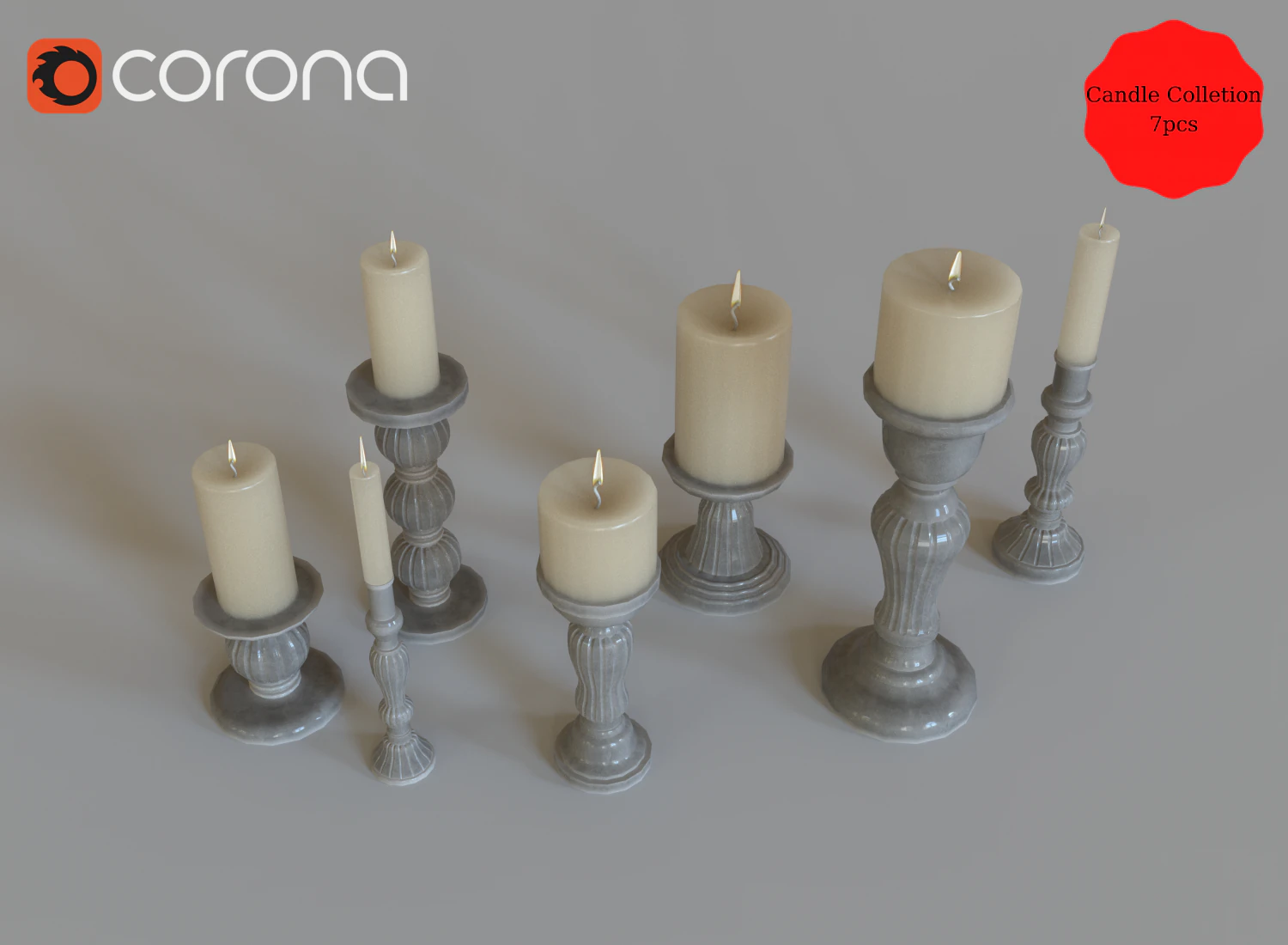 Vintage candle colletion 3D Model .c4d .max .obj .3ds .fbx .stl .blend