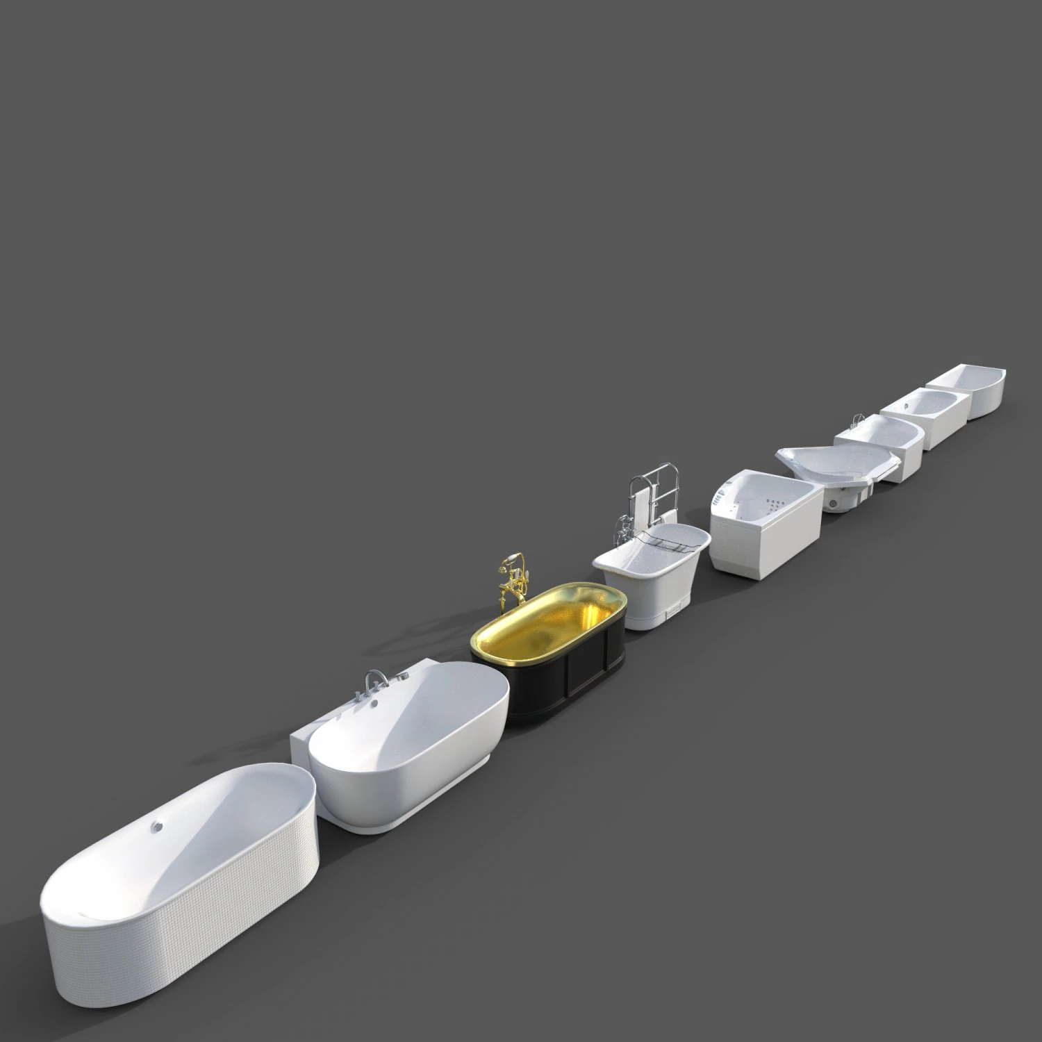 Bathtub Collection-01 3D Model .c4d .max .obj .3ds .fbx .stl .blend 