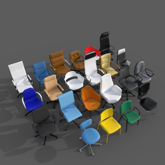 Office Chair Set Model 3D .c4d .max .obj .3ds .fbx .stl .blend 