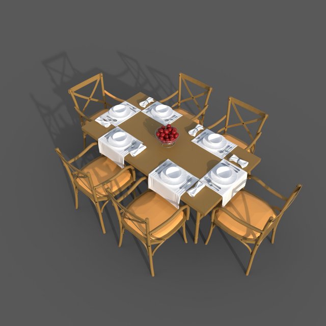 Dinner Table Model 3D .c4d .max .obj .3ds .fbx .stl .blend 