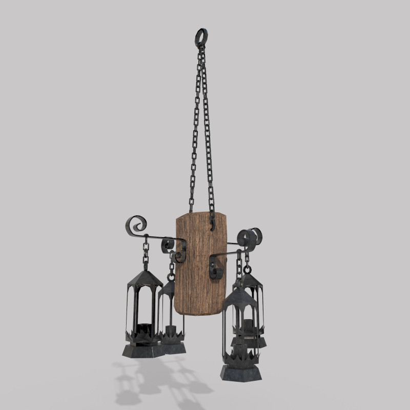 Hanging Chandelier Medieval 3Dモデル .c4d .max .obj .3ds .fbx .stl .blend