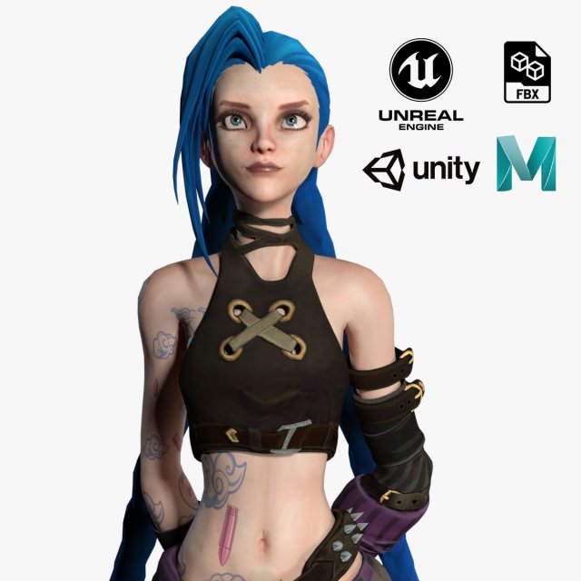jinx arcane league of legends Model 3D .c4d .max .obj .3ds .fbx .stl .blend 