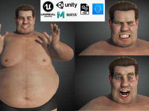 realistic fat man naked character 3D Model