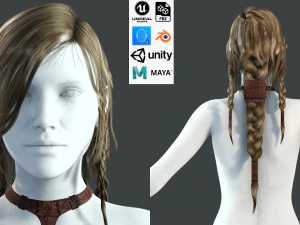 Realtime hair princess braid Long free 3D Model