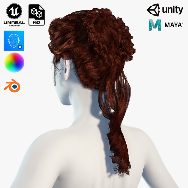 Realistic Female hair colorable 3D Model .c4d .max .obj .3ds .fbx .stl .blend