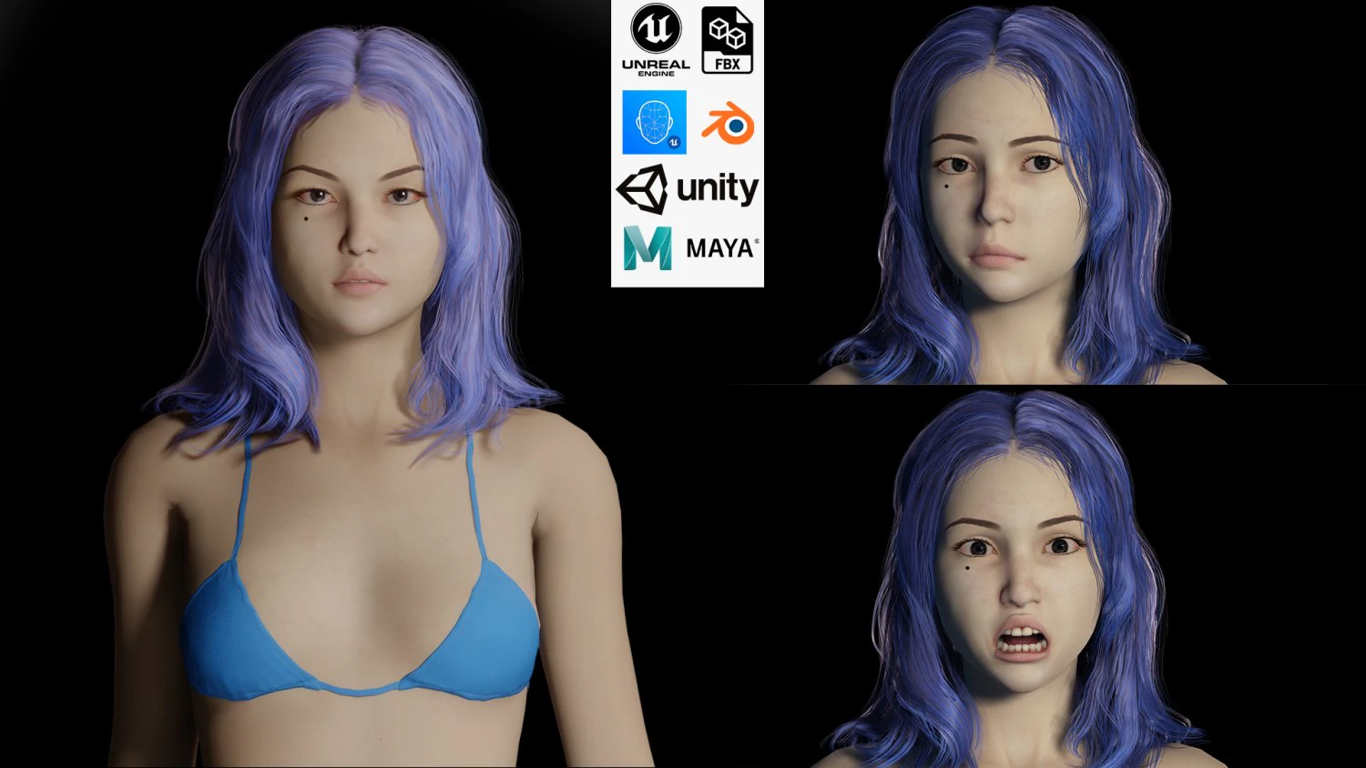 Realistic Female Game Ready 3D Model .c4d .max .obj .3ds .fbx .stl .blend 