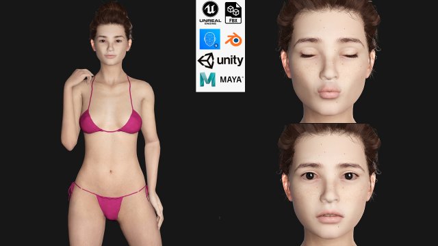 Asian Woman RealTime 3D Model .c4d .max .obj .3ds .fbx .stl .blend