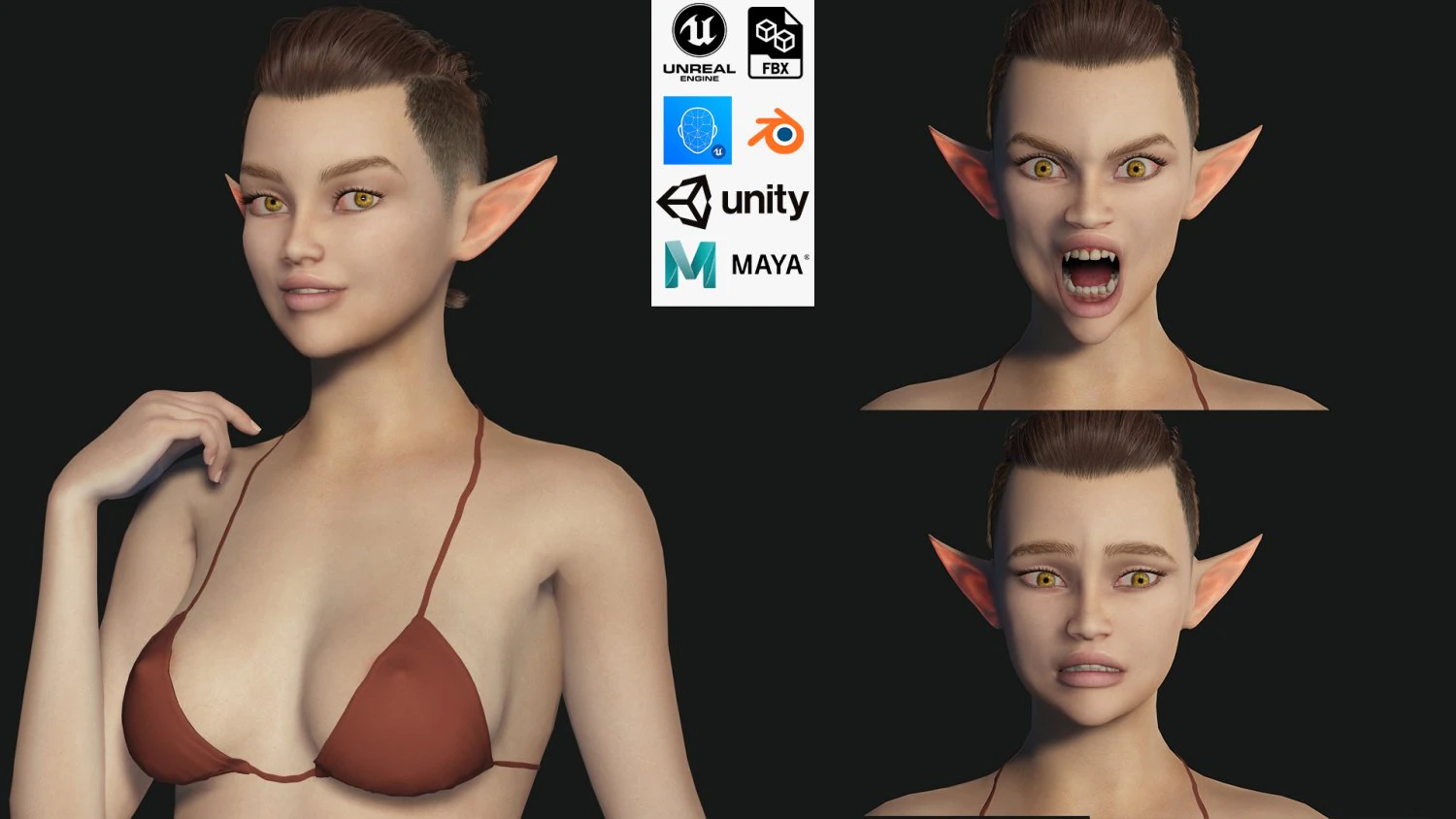 Realistic Elf Female 3D Model .c4d .max .obj .3ds .fbx .stl .blend 