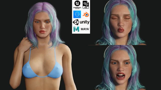 Garota de fic&ccedil;&atilde;o cient&iacute;fica futurista cyberpunk Modelo 3D .c4d .max .obj .3ds .fbx .stl .blend 