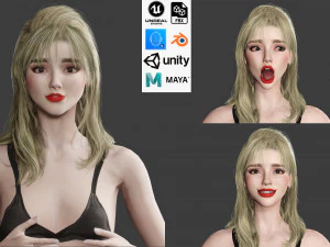 Mulher Asiática Rigged Jogo Pronto Modelo 3D