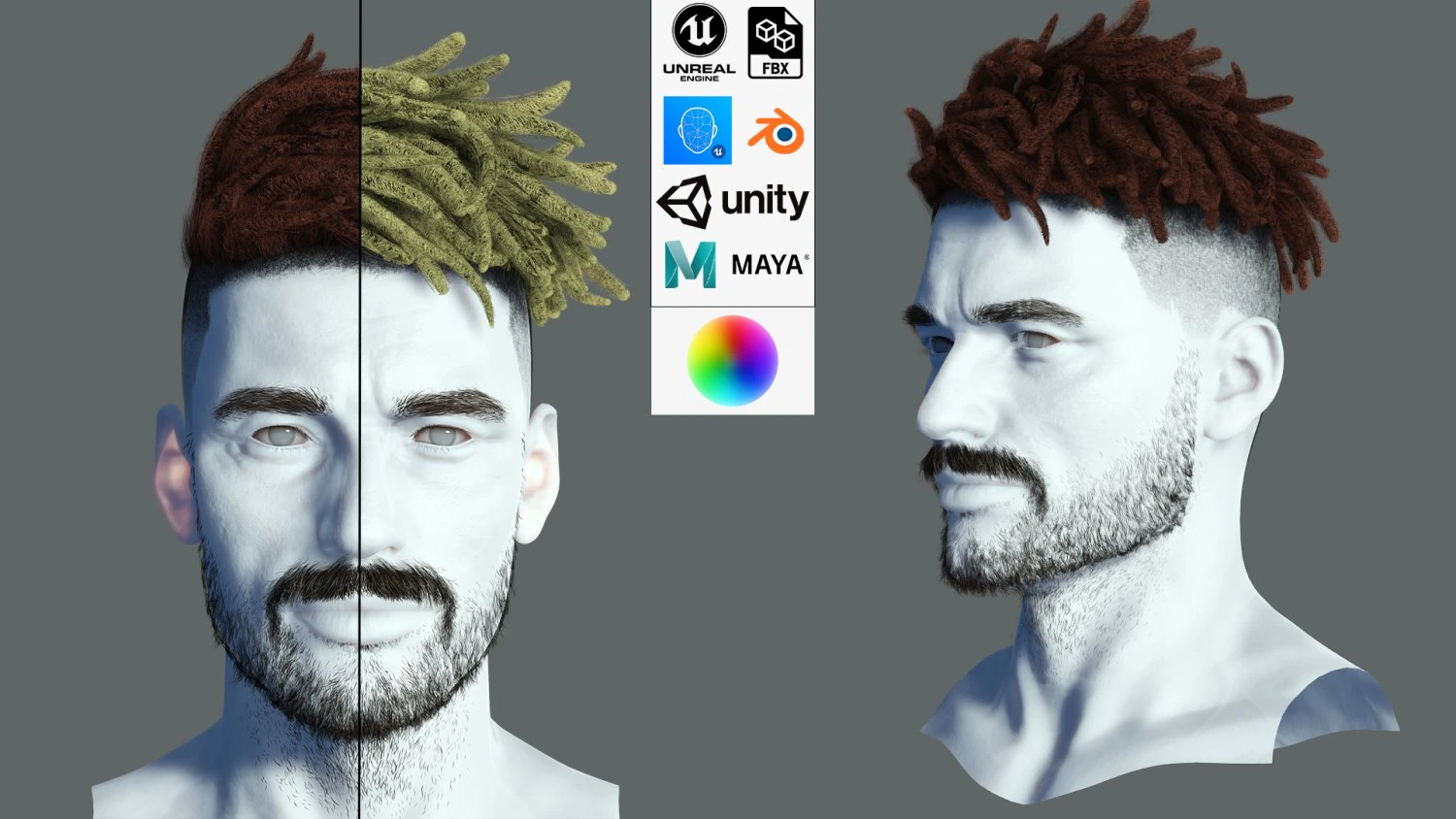 Realistic Hair Beard brows mustache p8 Dread 3D Model .c4d .max .obj .3ds .fbx .stl .blend 