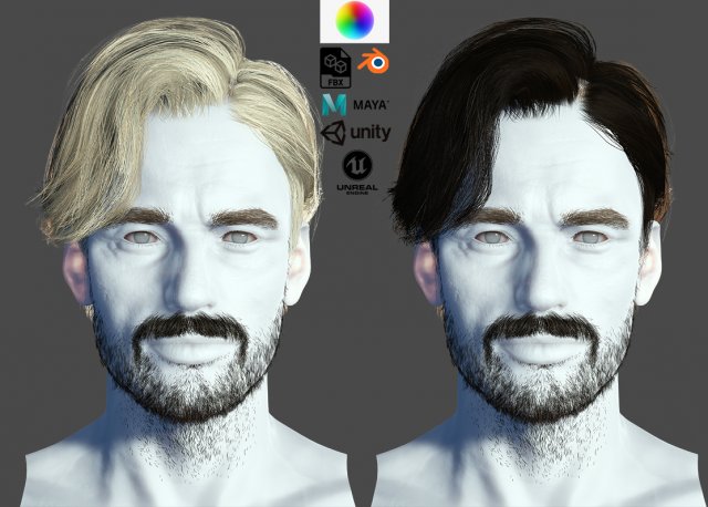 Realtime hair man Polygone Hairstyle 3Dモデル .c4d .max .obj .3ds .fbx .stl .blend 