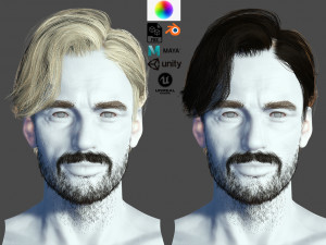 Realtime hair man Polygone Hairstyle Model 3D