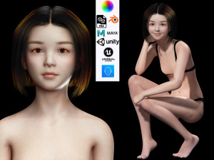 Japanese woman Girl Game Ready 3Dモデル