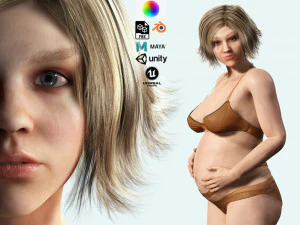 妊婦と服を着たローポリ 3Dモデル