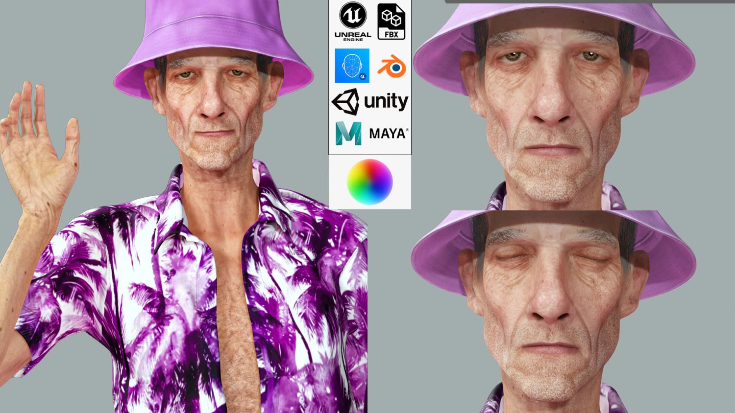 Old Man Tourist naked and clothed 3D Model .c4d .max .obj .3ds .fbx .stl .blend 