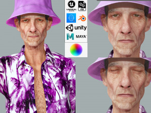 Old Man Tourist naked and clothed 3D Model