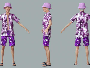 Old Man Tourist naked and clothed 3D Model
