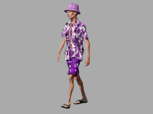 Old Man Tourist naked and clothed 3D Model