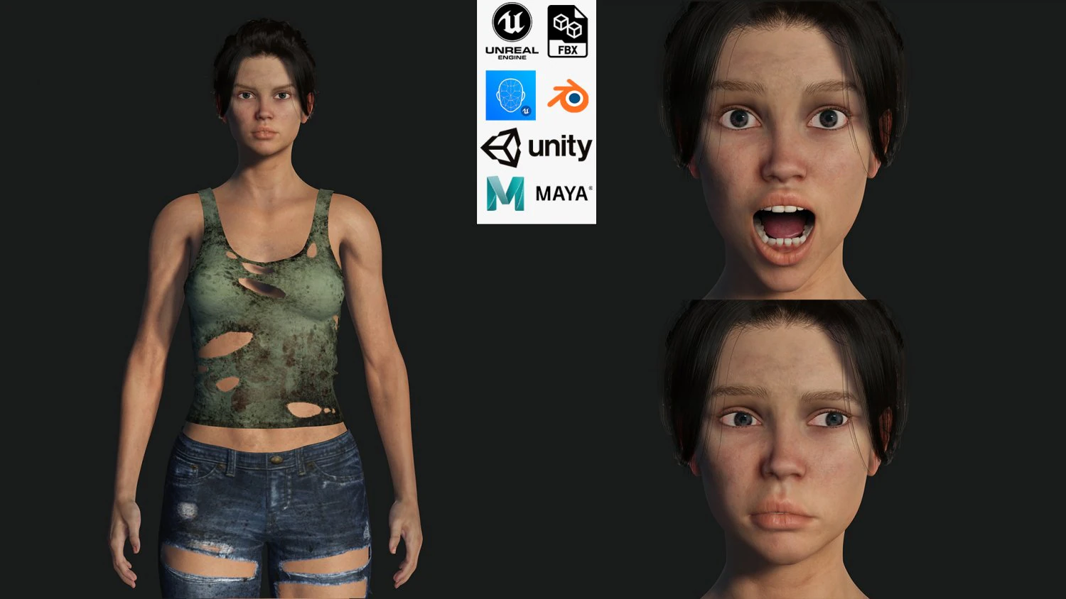 Survival Female Game 3D Model .c4d .max .obj .3ds .fbx .stl .blend