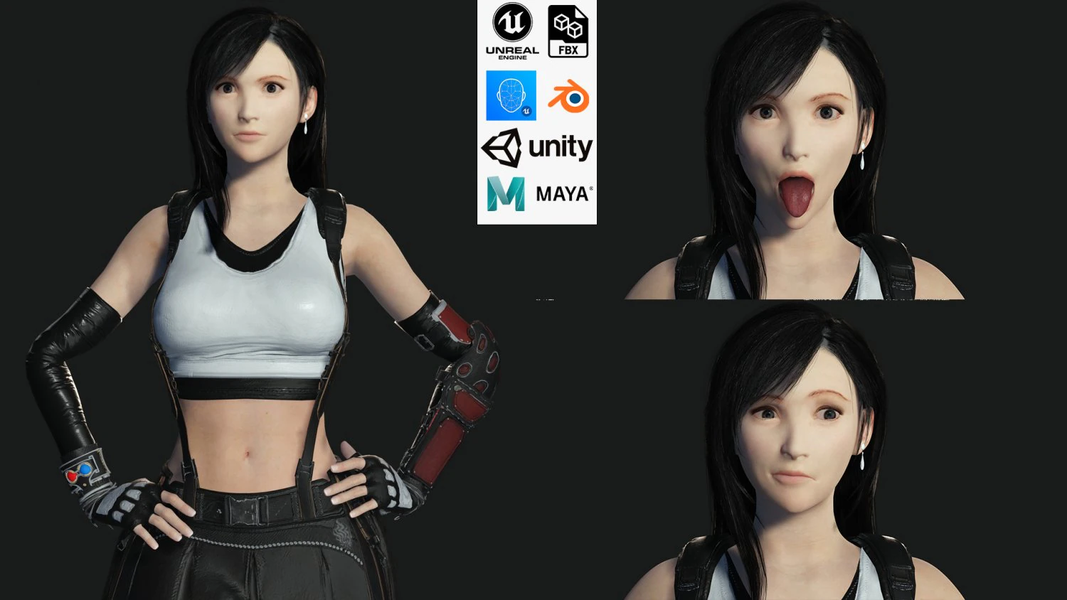 Tifa Lockhart Game Ready 3D Model .c4d .max .obj .3ds .fbx .stl .blend 