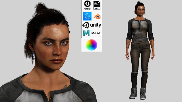 Survival Girl Apocalypses Low-poly 3D-Modell .c4d .max .obj .3ds .fbx .stl .blend 