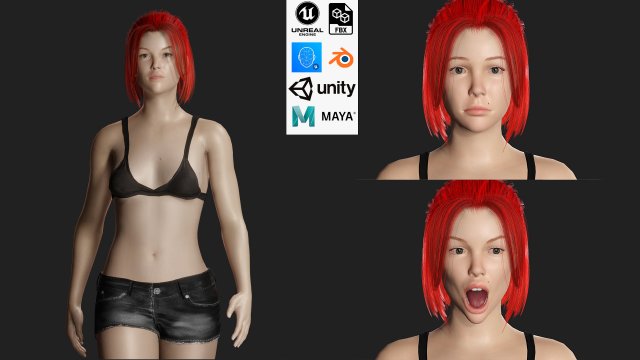 Red Hair Woman Game Ready Modelo 3D .c4d .max .obj .3ds .fbx .stl .blend