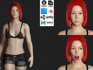Red Hair Woman Game Ready 3D Модель