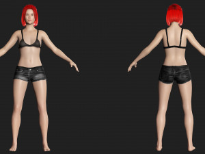 Red Hair Woman Game Ready Modelo 3D