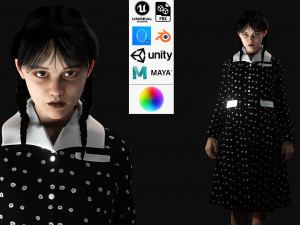 Wednesday Jenna Ortega Woman Low-poly 3Dモデル