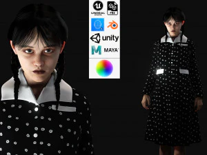 Quarta-feira Jenna Ortega Mulher Low-poly Modelo 3D