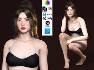 जापानी लड़की गेम रेडी लो-पॉली 3D मॉडल