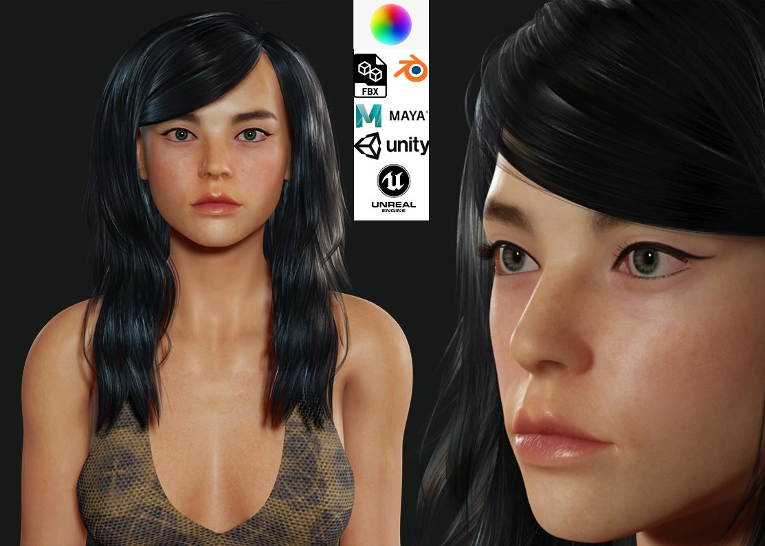 Realista mujer coreana low-poly Modelo 3D .c4d .max .obj .3ds .fbx .stl .blend 