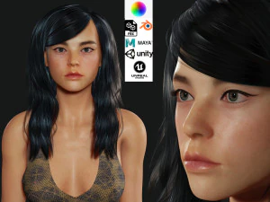 Realista mujer coreana low-poly Modelo 3D
