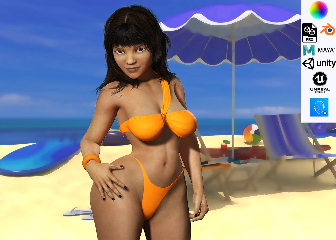 Curvy Brown Girl and clothed Low-poly 3D Model .c4d .max .obj .3ds .fbx .stl .blend 
