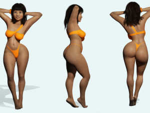 Curvy Brown Girl and clothed Low-poly Model 3D