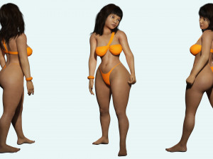 Curvy Brown Girl and clothed Low-poly Model 3D
