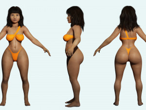 Curvy Brown Girl and clothed Low-poly Model 3D