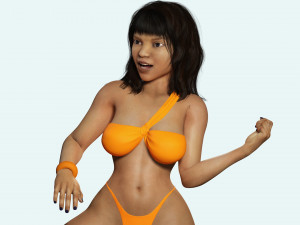 Curvy Brown Girl and clothed Low-poly Model 3D