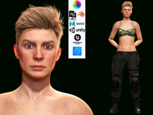 Realistic Military Girl Ready 4K Low-poly free 3D Model