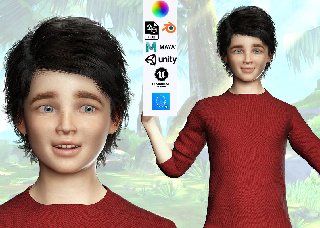 Realistic Boy Child Low-poly 3D Model .c4d .max .obj .3ds .fbx .stl .blend