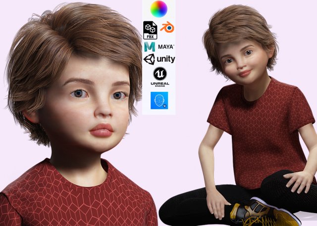 Realistic girl brown Ready Low-poly 3D Модель .c4d .max .obj .3ds .fbx .stl .blend 