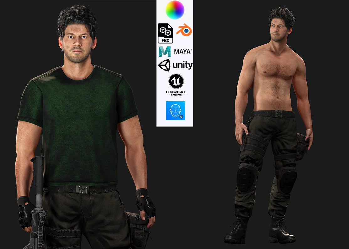 Survival Man Apocalypses Low-poly 3D Model .c4d .max .obj .3ds .fbx .stl .blend