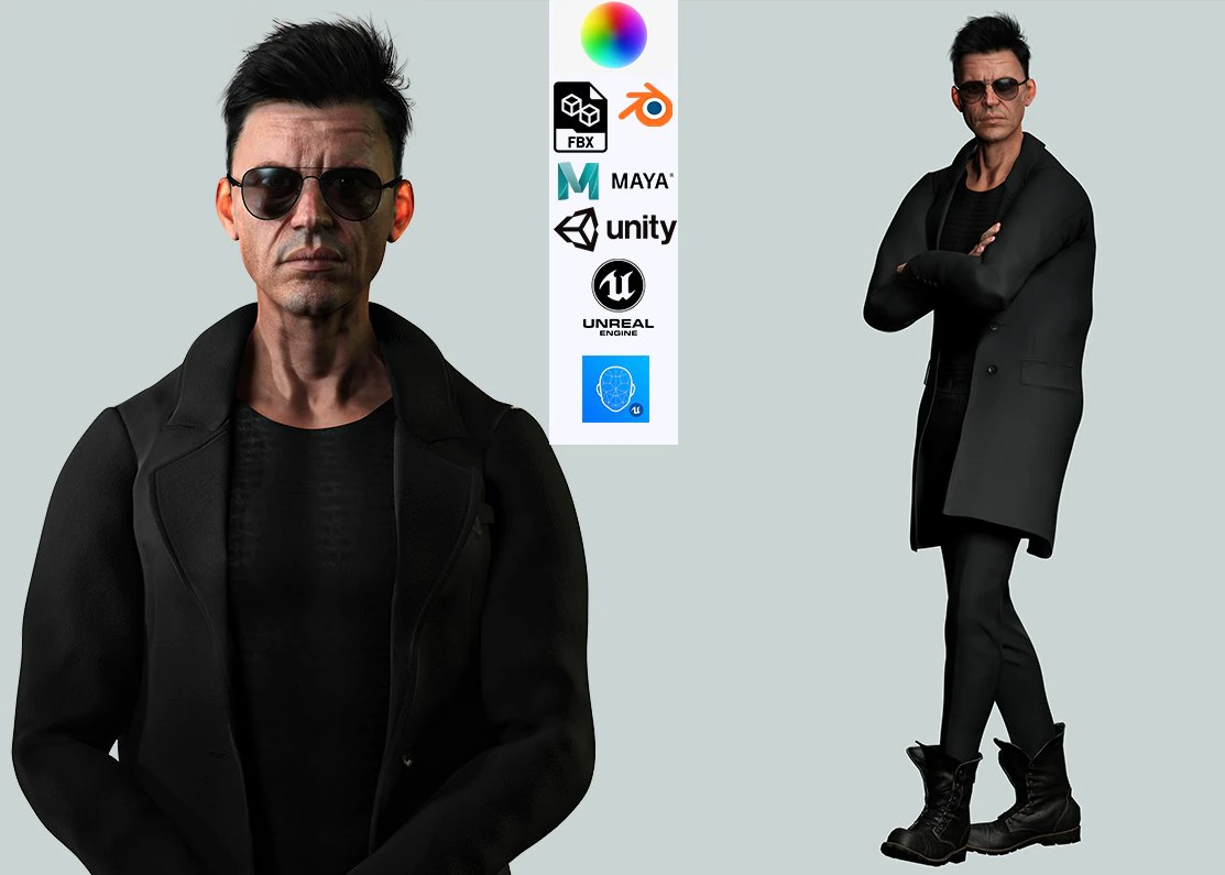 Realistic Secret Agent Man Ready unreal Blender Low-poly 3D Model .c4d .max .obj .3ds .fbx .stl .blend 