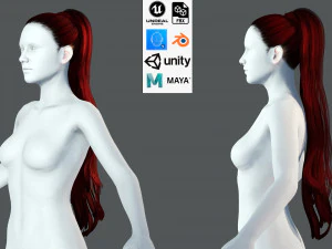 Realistic Female long hair colorable Low-poly 3D Model