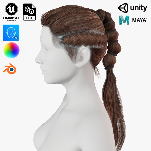 Realistic Hair Braid Viking Realtime Low-poly 3Dモデル .c4d .max .obj .3ds .fbx .stl .blend